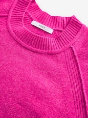 Neon-Rosa - Rundhalspullover mit Nahtdetail und Wolle - Bild 6 von 7