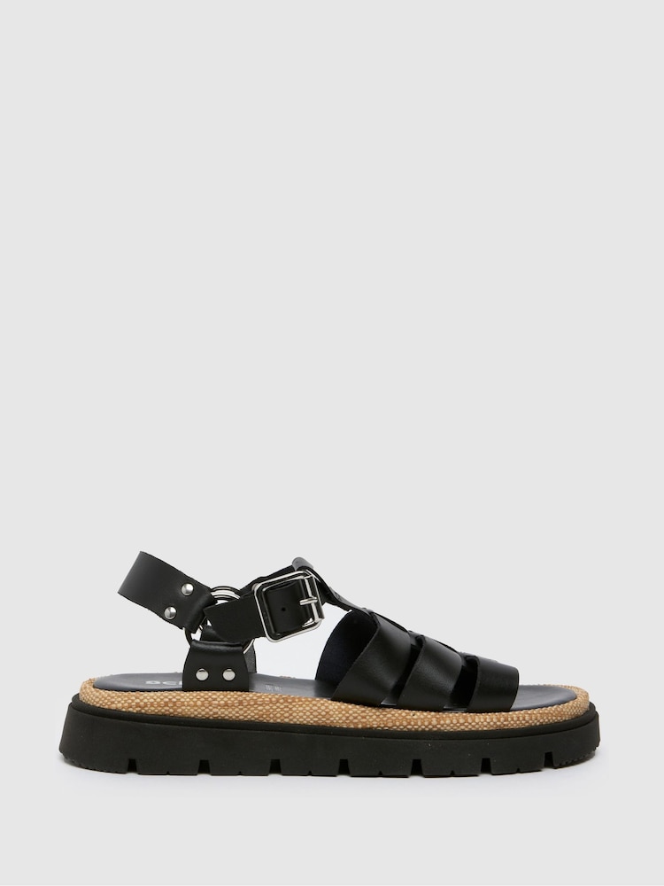 Schuh Texas Leather Gladiator Black Sandals - Image 1 of 4