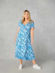 Live Unlimited Blue Floral Jersey Tie Front Midi Dress - Image 3 of 7