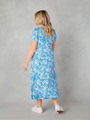 Live Unlimited Blue Floral Jersey Tie Front Midi Dress - Image 4 of 7
