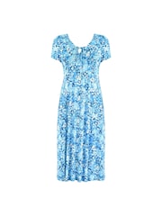 Live Unlimited Blue Floral Jersey Tie Front Midi Dress - Image 6 of 7