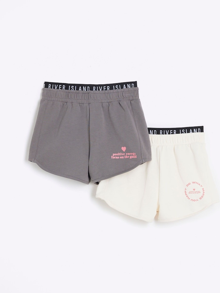 siva - River Island dekleta Waistband tekač 100% Cotton Shorts 2 komplet - Slika 1 iz 4