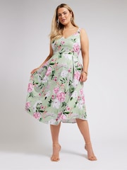 Yours Curve Green London Sweetheart Pleated Dress - Image 1 of 5