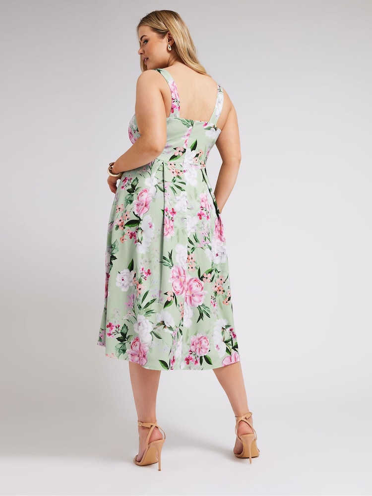 Yours Curve Green London Sweetheart Pleated Dress - Image 2 of 5