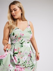 Yours Curve Green London Sweetheart Pleated Dress - Image 4 of 5