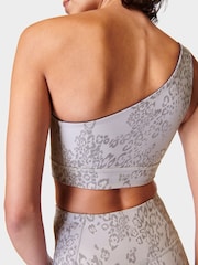 Sweaty Betty Urban Grey Leopard Print Supersoft Asymmetric Reversible Bra - Image 3 of 10