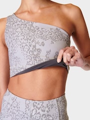 Sweaty Betty Urban Grey Leopard Print Supersoft Asymmetric Reversible Bra - Image 5 of 10