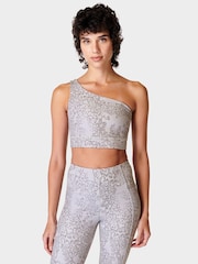 Sweaty Betty Urban Grey Leopard Print Supersoft Asymmetric Reversible Bra - Image 7 of 10