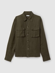 Reiss Khaki Viera 100% Linen Overshirt - Image 1 of 5