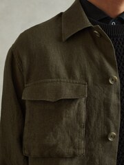 Reiss Khaki Viera 100% Linen Overshirt - Image 2 of 5