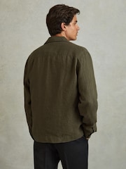 Reiss Khaki Viera 100% Linen Overshirt - Image 3 of 5