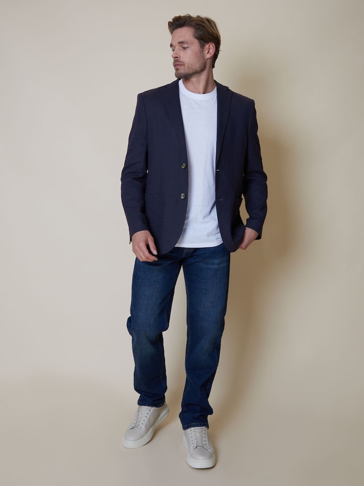 Threadbare Blue Luxe Linen Blend Single Breasted Blazer - Image 1 of 4