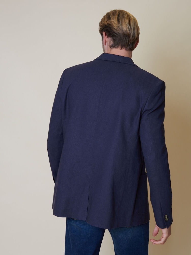 Threadbare Blue Luxe Linen Blend Single Breasted Blazer - Image 2 of 4