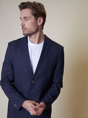 Threadbare Blue Luxe Linen Blend Single Breasted Blazer - Image 3 of 4