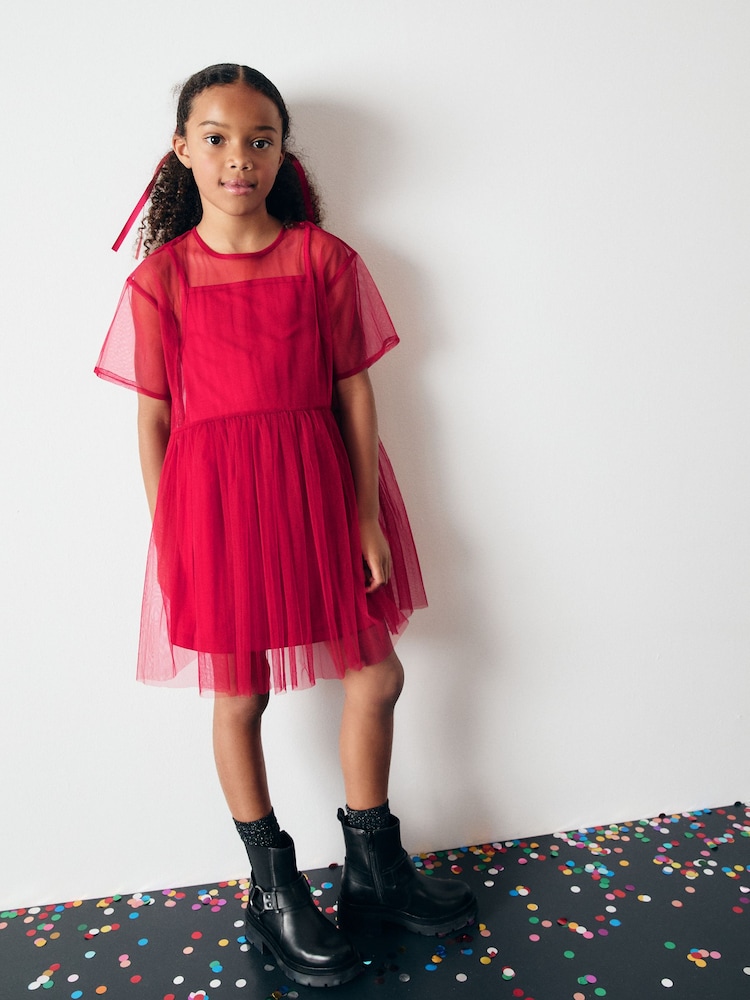 Rot - Kleid aus Netzstoff (3–16Jahre) - Bild 1 von 7 Rot - Kleid aus Netzstoff (3–16Jahre) - Bild 1 von 7