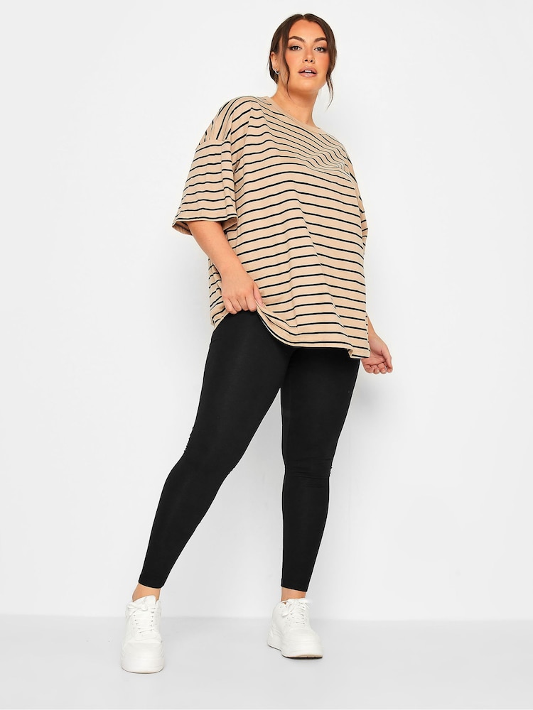 Yours Curve Black Cotton Essential Leggings 2 Pack - Image 3 of 4