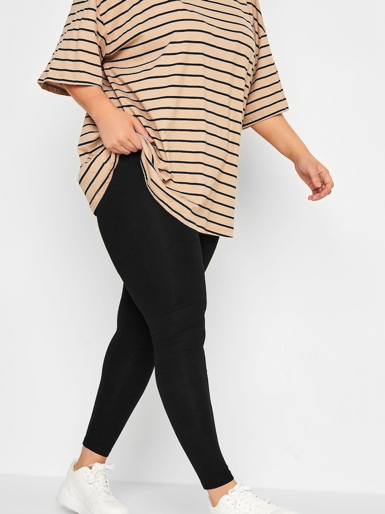 Yours Curve Black Cotton Essential Leggings 2 Pack - Image 4 of 4
