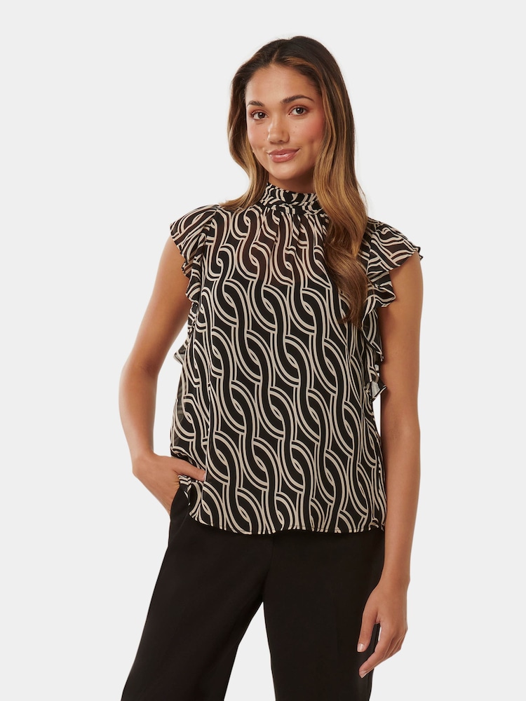 Forever New Black Rayne Petite Ruffle High Neck Blouse - Image 1 of 5