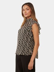 Forever New Black Rayne Petite Ruffle High Neck Blouse - Image 4 of 5