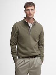 Barbour® Khaki Green 100% Cotton Quarter Zip Jumper - Image 1 of 7