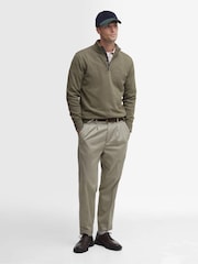 Barbour® Khaki Green 100% Cotton Quarter Zip Jumper - Image 3 of 7