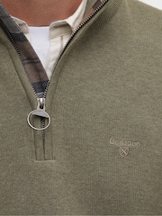 Barbour® Khaki Green 100% Cotton Quarter Zip Jumper - Image 6 of 7