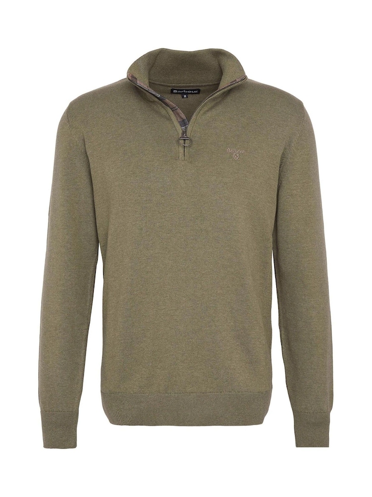 Barbour® Khaki Green 100% Cotton Quarter Zip Jumper - Image 7 of 7