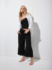 PixieGirl Petite Black Wide Leg Cropped Trousers - Image 1 of 5