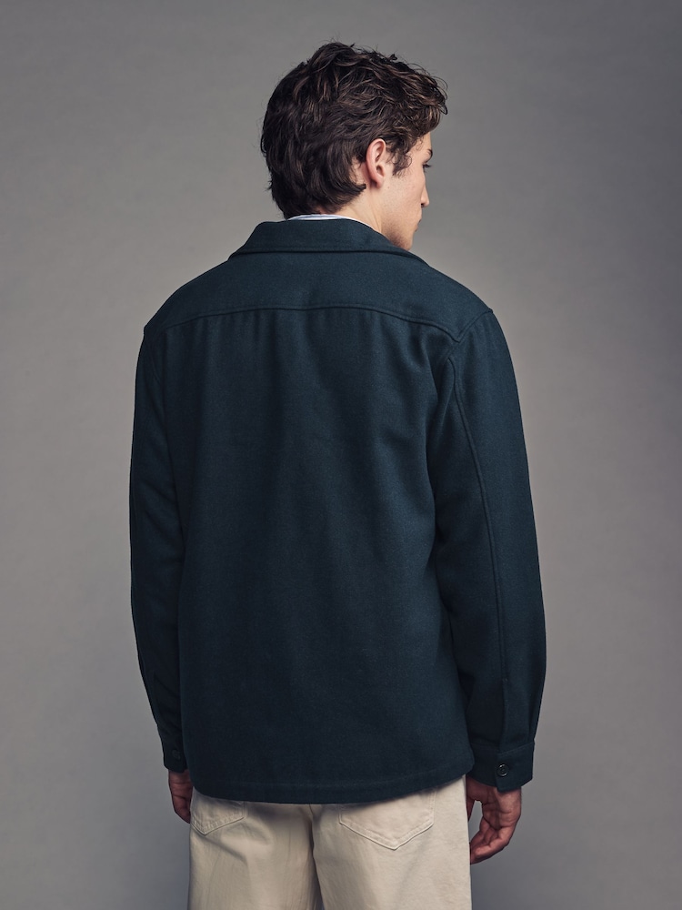 Navy Blue Twin Pocket Shacket Overshirt with Wool - Image 2 of 7