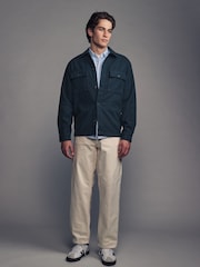 Navy Blue Twin Pocket Shacket Overshirt with Wool - Image 4 of 7