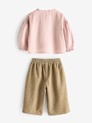 Pink 100% Cotton Blouse and Co-ord Trousers Set (3mths-8yrs) - Image 6 of 8