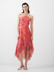 French Connection Orange Arla Hallie Crinkle Ruffle Dress - Image 1 of 4
