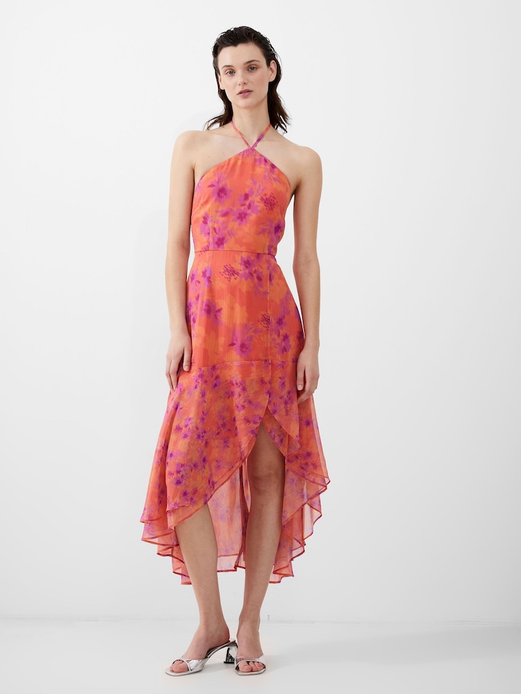 French Connection Orange Arla Hallie Crinkle Ruffle Dress - Image 1 of 4