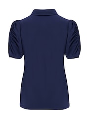 Pour Moi Blue Jodie Fuller Bust Slinky Stretch Half Button Top - Image 4 of 4
