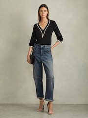 Reiss Faith Contrast Trim V-Neck Jumper - Image 1 of 5