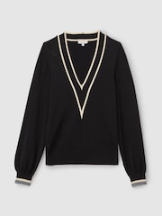 Reiss Faith Contrast Trim V-Neck Jumper - Image 2 of 5