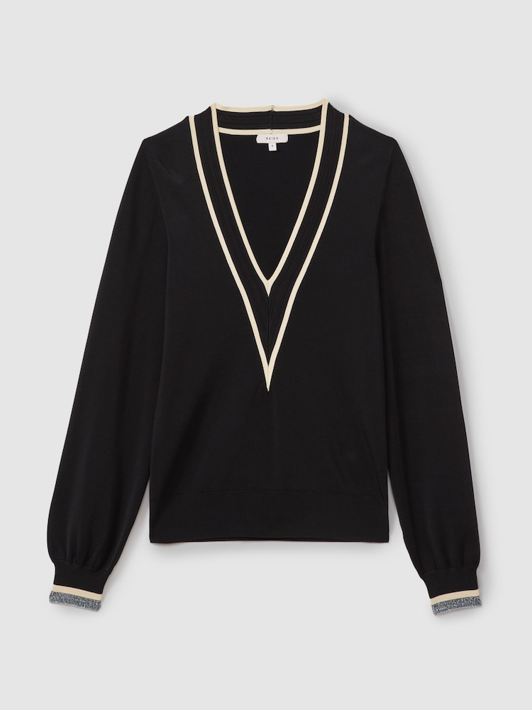 Reiss Faith Contrast Trim V-Neck Jumper - Image 2 of 5