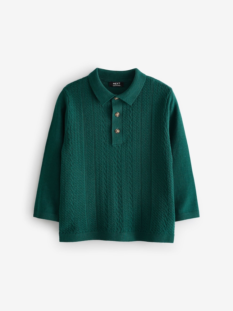 zelena - Kabelska polo majica z dolgimi rokavi (3mesec-7leto) - Slika 1 iz 2 zelena - Kabelska polo majica z dolgimi rokavi (3mesec-7leto) - Slika 1 iz 2