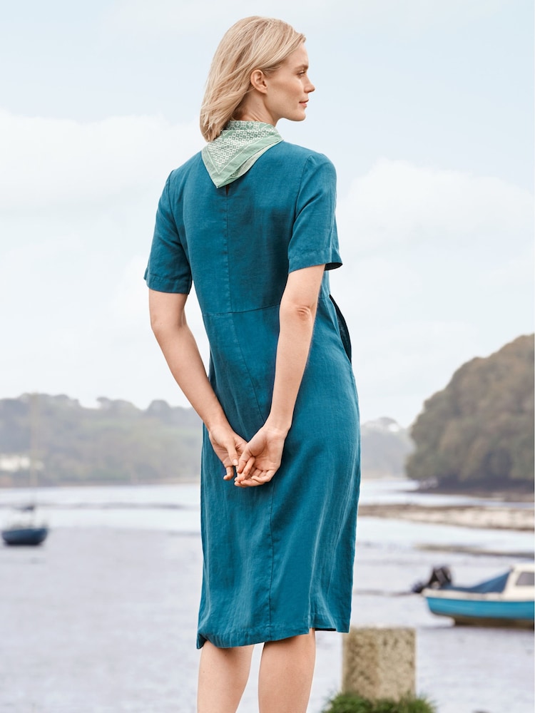 Seasalt Cornwall Blue Grass Wave 100% Linen Dress - Image 2 of 5