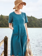 Seasalt Cornwall Blue Grass Wave 100% Linen Dress - Image 3 of 5