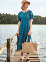 Seasalt Cornwall Blue Grass Wave 100% Linen Dress - Image 4 of 5