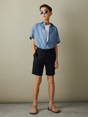 Reiss Sky Blue Holiday 13-14 yrs Short-Sleeve Shirt - Image 3 of 4