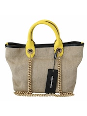Dolce & Gabbana Chain Strap Linen Blend Shoulder Sling Purse Tote Brown Bag - Image 1 of 5