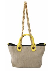 Dolce & Gabbana Chain Strap Linen Blend Shoulder Sling Purse Tote Brown Bag - Image 2 of 5