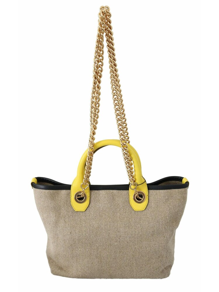 Dolce & Gabbana Chain Strap Linen Blend Shoulder Sling Purse Tote Brown Bag - Image 2 of 5
