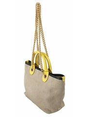 Dolce & Gabbana Chain Strap Linen Blend Shoulder Sling Purse Tote Brown Bag - Image 3 of 5