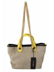 Dolce & Gabbana Chain Strap Linen Blend Shoulder Sling Purse Tote Brown Bag - Image 4 of 5