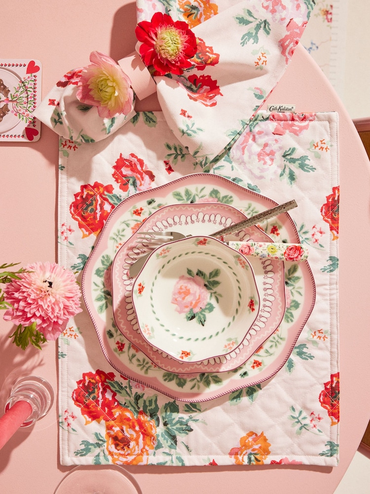 Cath Kidston Pink Archive Rose Set of 4 Dinner Plates - Image 1 of 3