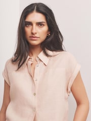 Mint Velvet Pink Linen Blend Sheer Panel Shirt - Image 4 of 7