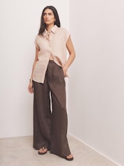 Mint Velvet Pink Linen Blend Sheer Panel Shirt - Image 5 of 7